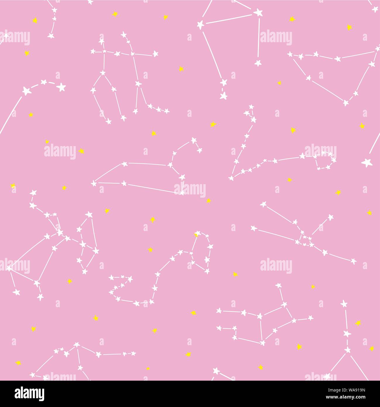 Nahtlose sternbild Sterne vektor Muster. Geeignet für Textil, Druck, Dekoration, Kleidung. Sterne am Nachthimmel. Gute Nacht träume. Schlafanzug design s Stock Vektor