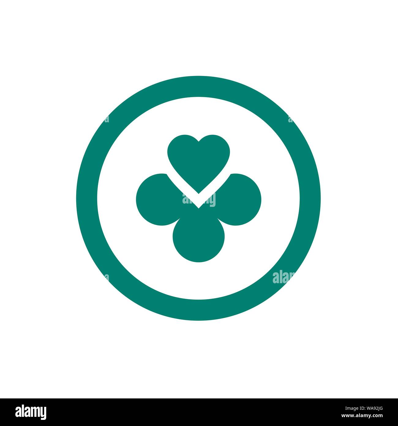 Kreis mit Kleeblatt und das Herzsymbol, Vector Logo Icon Stock Vektor