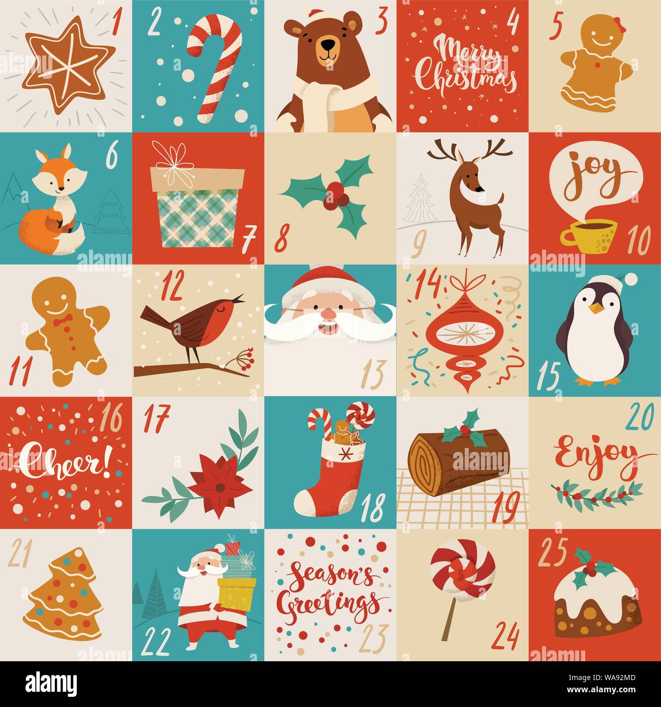 Weihnachten Advent Vektor Kalender Design Mit Urlaub Zeichen Essen Und Symbole Stock Vektorgrafik Alamy