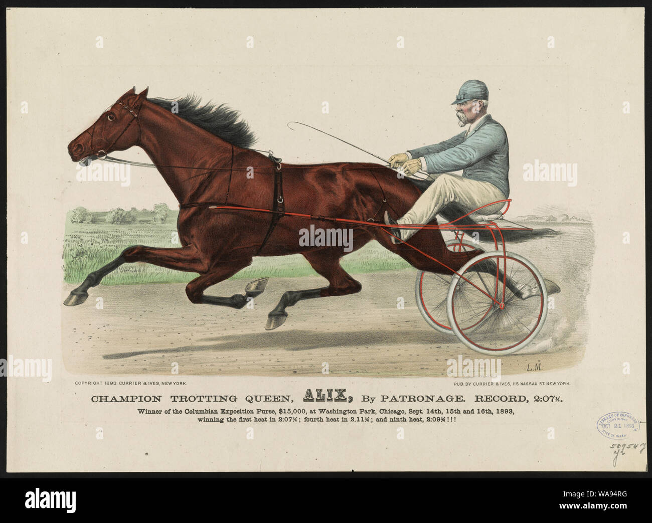 Meister Trab Königin, Alix, die durch Protektion, 2:07 3/4: Gewinner des Columbian Exposition Geldbörse $ 15.000, auf den Washington Park, Chicago, Sept. 14., 15. und 16 Th, 1893, gewann den ersten Lauf in 2:07 3/4; Fourtheat in 2.1 3/4; und 9., 2:09 3/4!!! Stockfoto