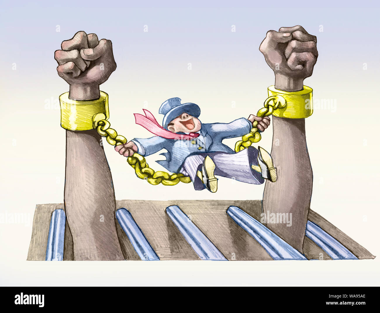 Reich schaukeln auf die Ketten eines Slaves Allegorie der Ausbeutung der Armen Bleistift zeichnen Stockfoto