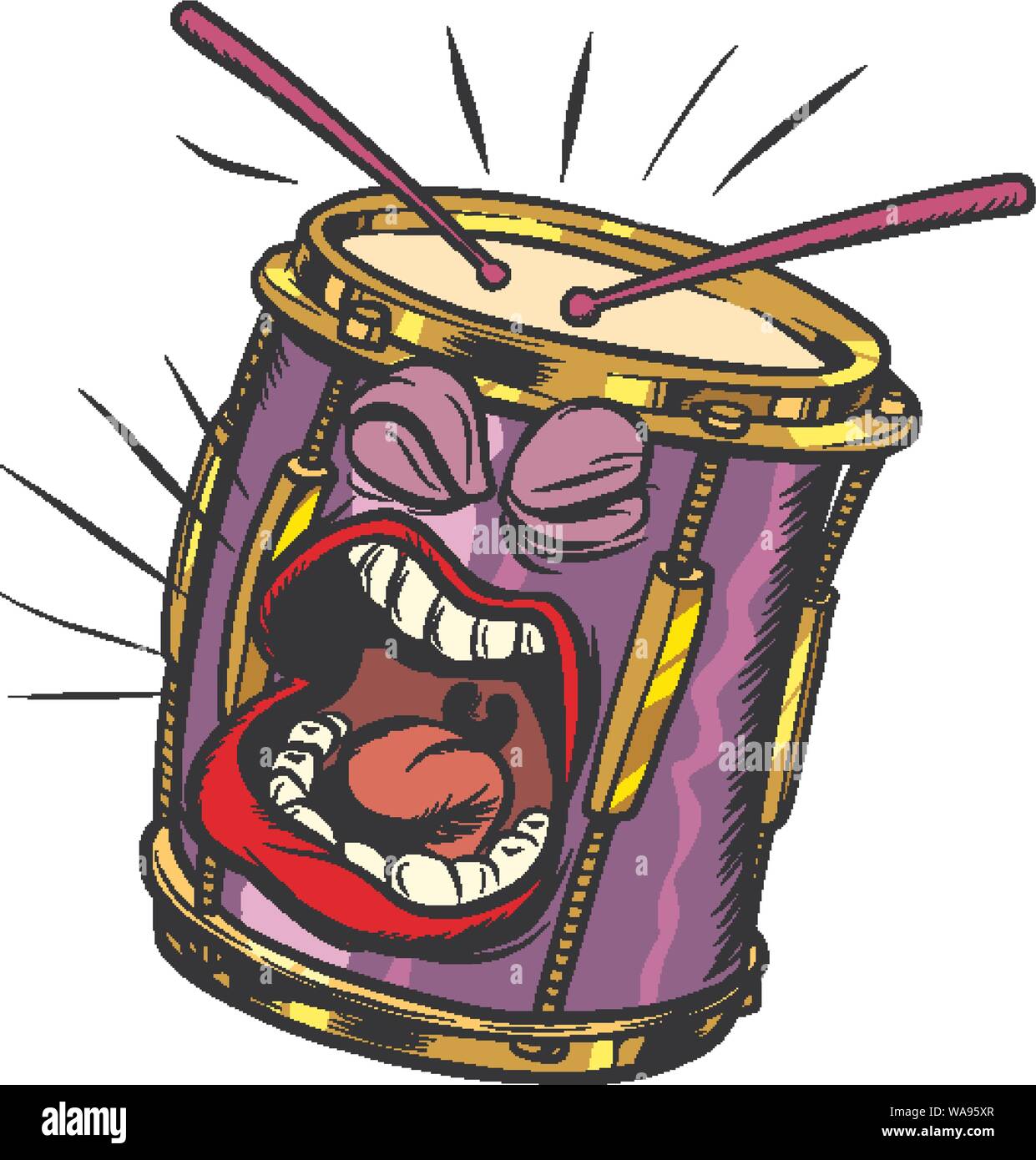 Emoji-zeichen emotion Trommel Musikinstrument. Pop Art retro Vektor illustration Zeichnung Stock Vektor