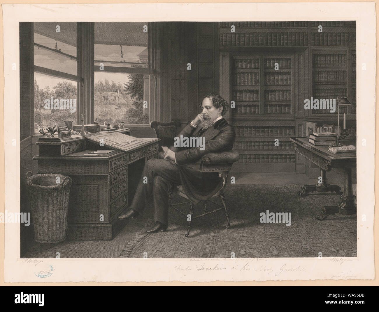 Charles Dickens in seiner Studie an Gadshill / S. Hollyer. Stockfoto