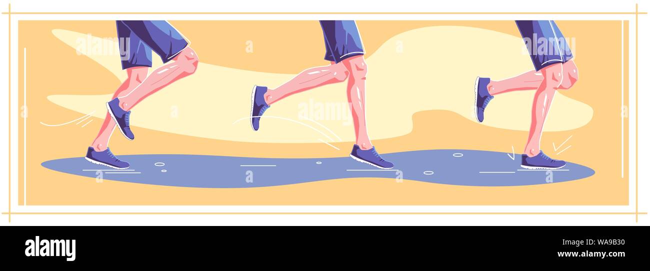 Natural Running bei feuchter Witterung. Rechten Stufen der ausgeführt wird. Gesunde Schritte ausführen, Lifestyle Konzept. Herbst Sport. Vektor flachbild Grafikdesign Illustration eingestellt Stock Vektor