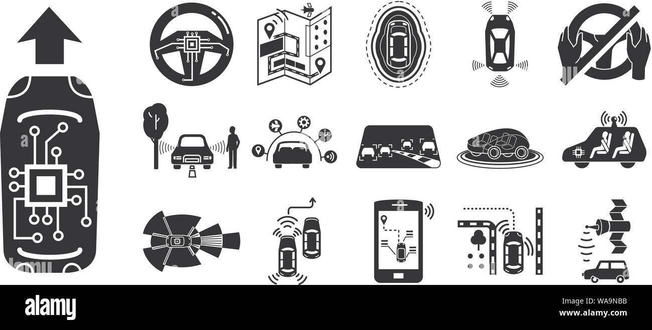Fahrerlose auto Icons Set, einfachen Stil Stock Vektor