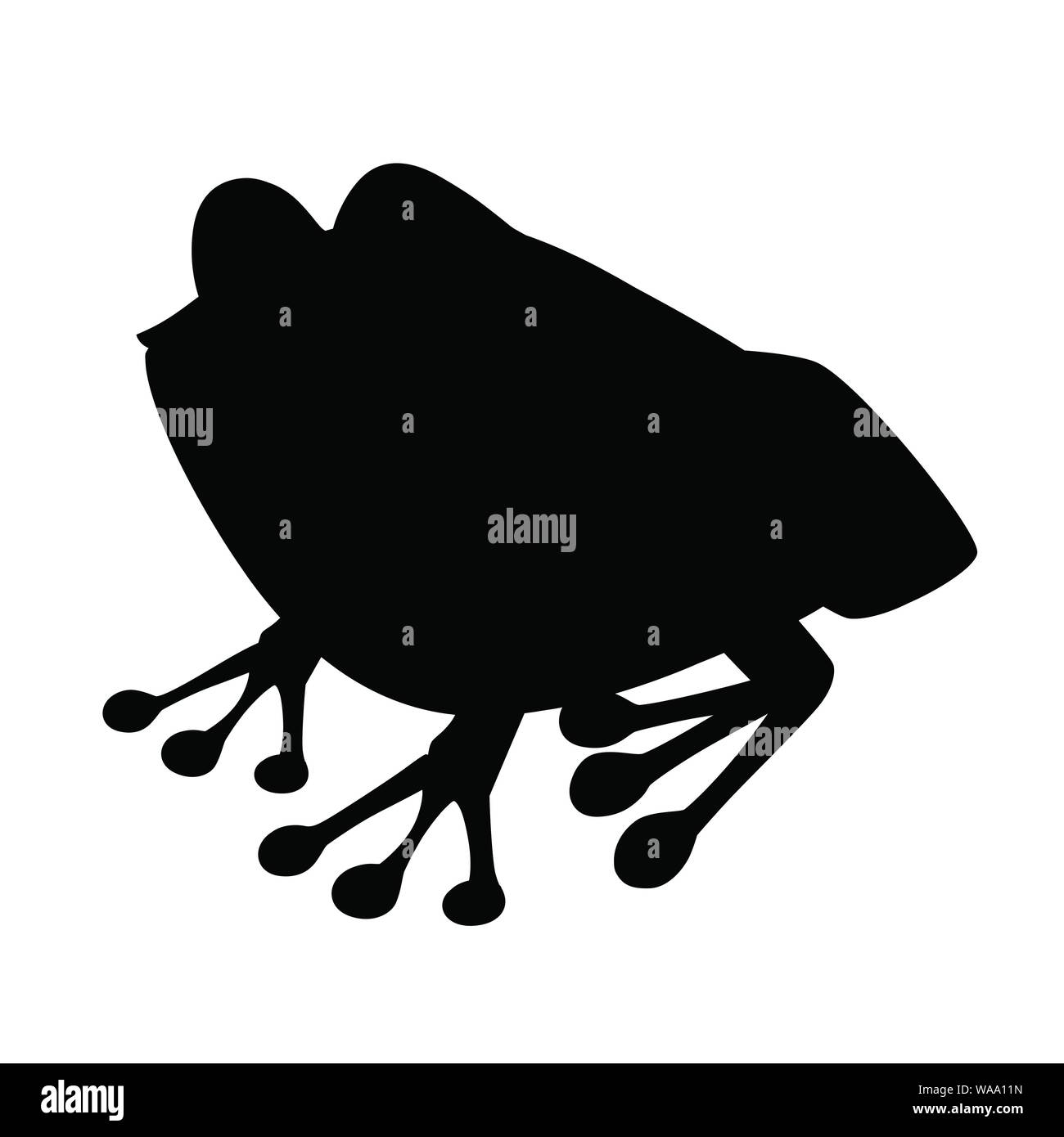 Schwarze silhouette Süß lächelnde Frosch sitzend auf dem Boden cartoon Animal design Flachbild Vector Illustration auf weißem Hintergrund. Stock Vektor