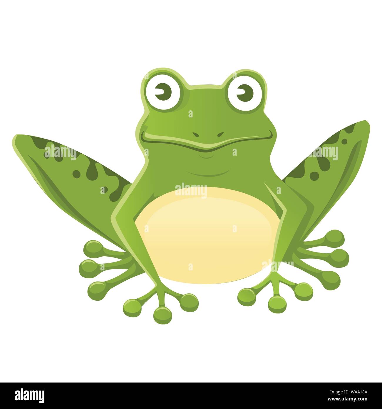 Süß lächelnd grüner Frosch sitzend auf dem Boden cartoon Animal design Flachbild Vector Illustration auf weißem Hintergrund. Stock Vektor