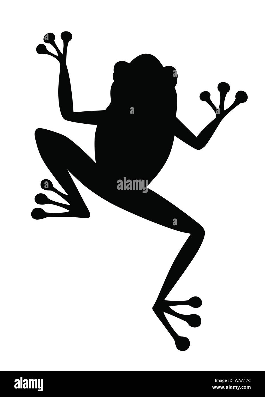 Schwarze silhouette Süß lächelnde Frosch sitzend auf dem Boden cartoon Animal design Flachbild Vector Illustration auf weißem Hintergrund. Stock Vektor