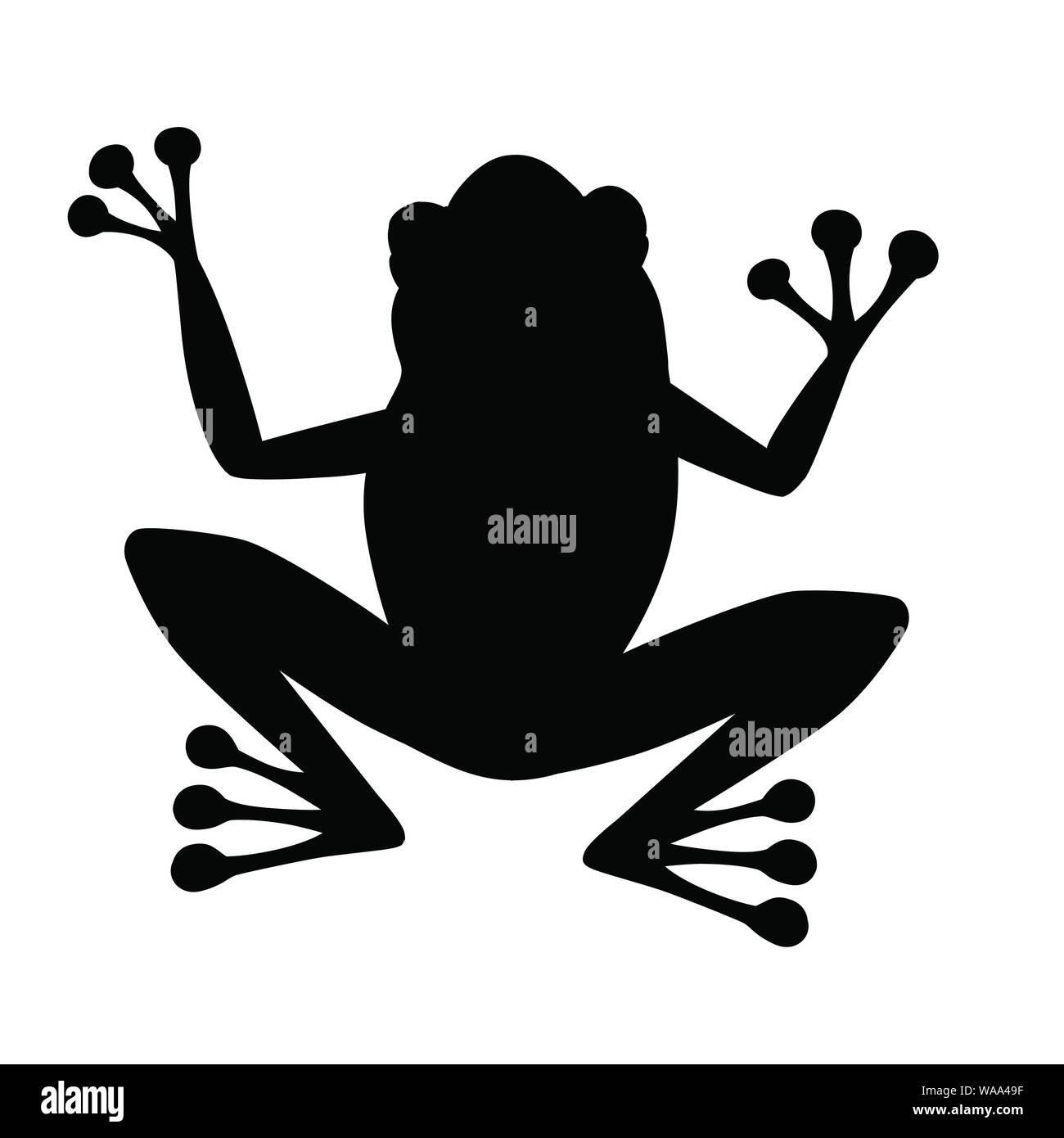 Schwarze silhouette Süß lächelnde Frosch sitzend auf dem Boden cartoon Animal design Flachbild Vector Illustration auf weißem Hintergrund. Stock Vektor