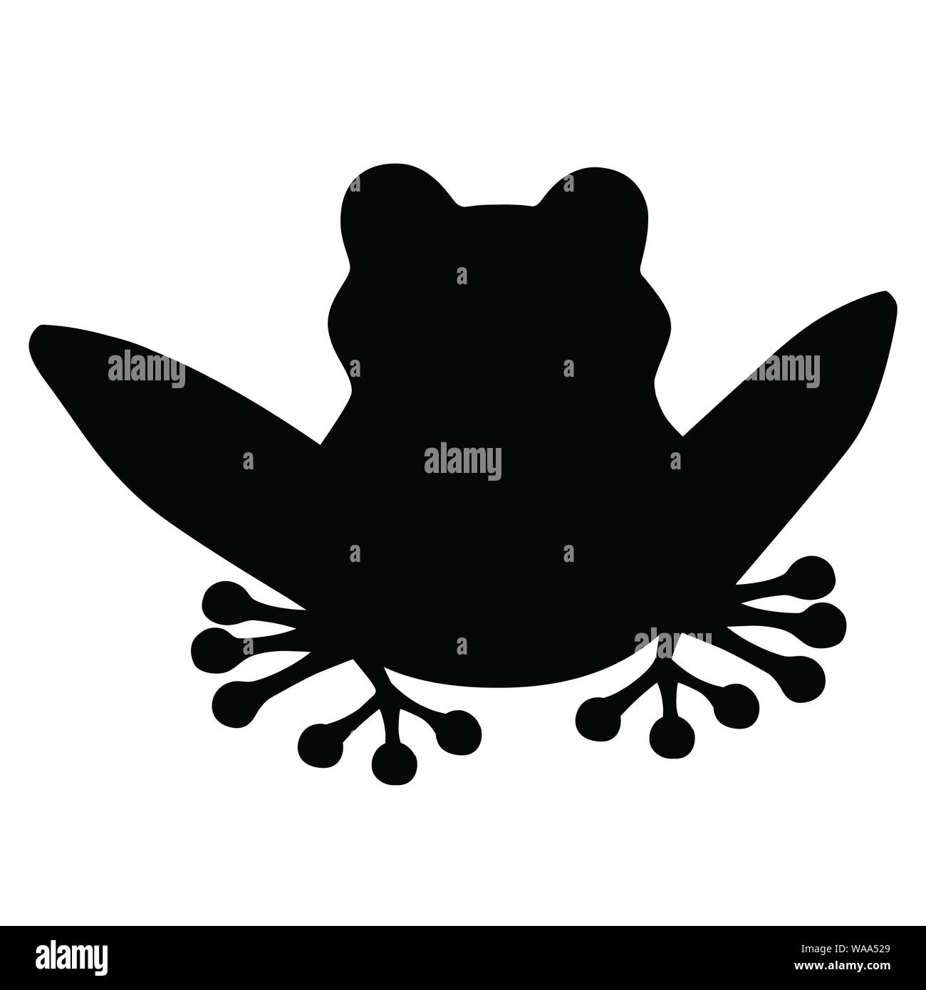 Schwarze silhouette Süß lächelnde Frosch sitzend auf dem Boden cartoon Animal design Flachbild Vector Illustration auf weißem Hintergrund. Stock Vektor