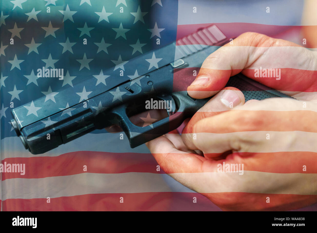 United States Waffenrecht Gewehre und Waffen. Eine Hand des Menschen