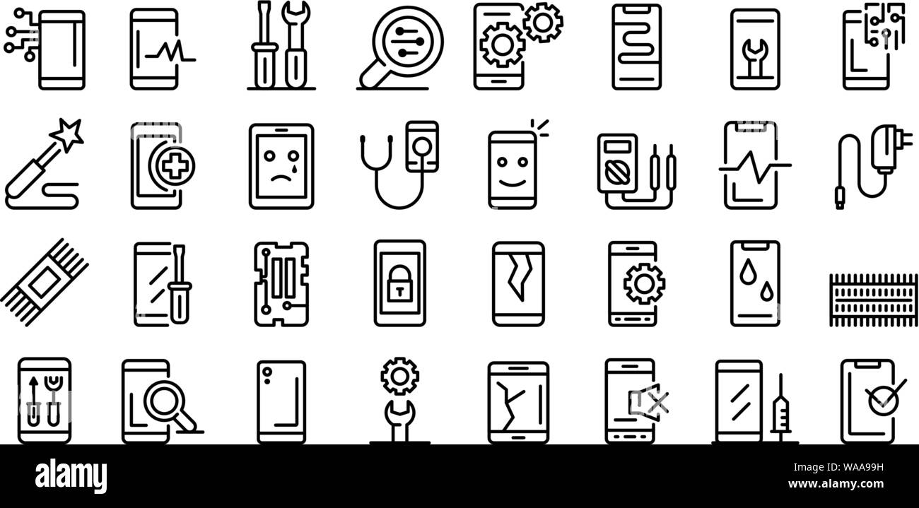 Handy Reparatur Symbole gesetzt, outline Style Stock Vektor