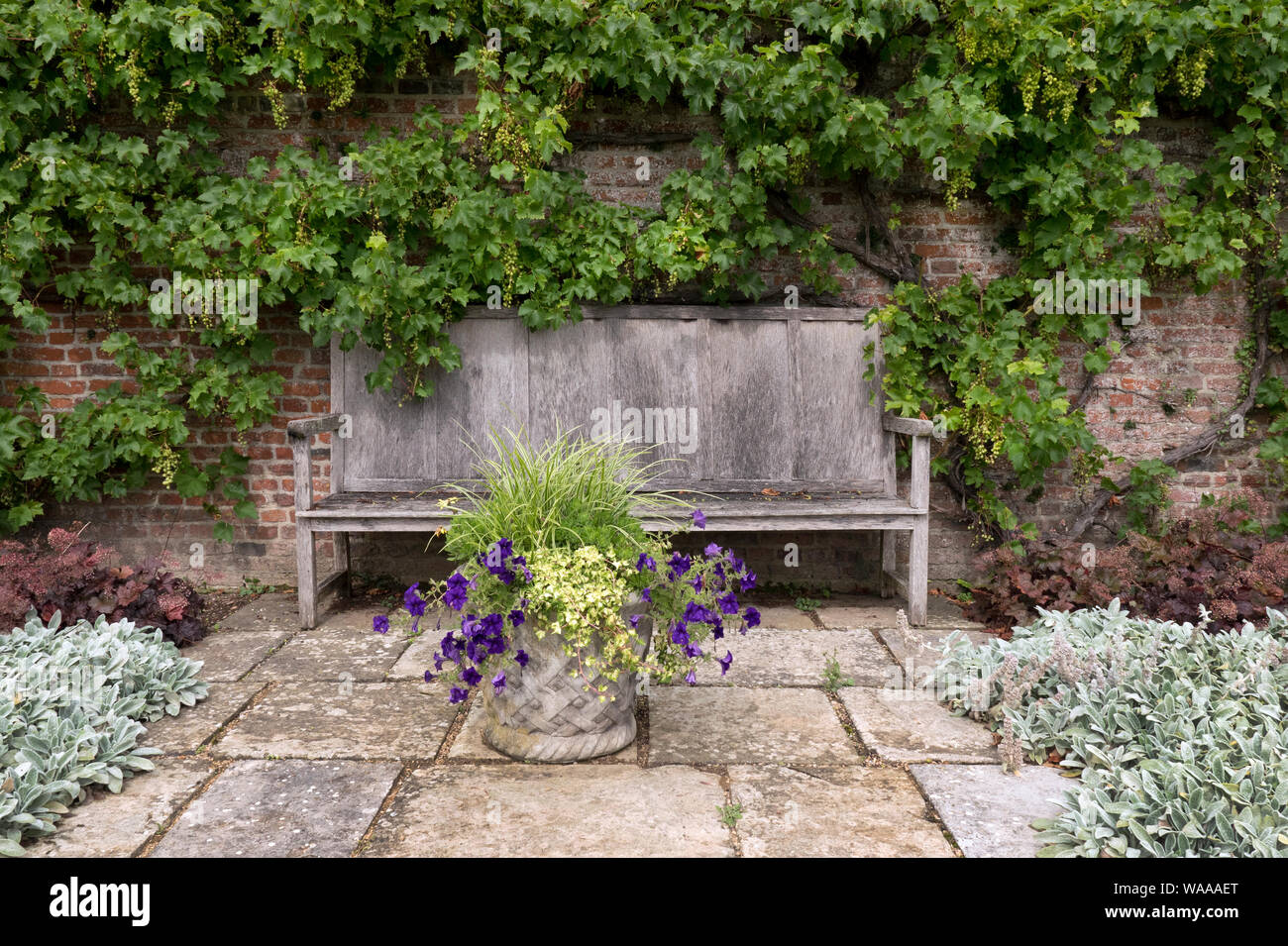 Garten Sitzplatz in einem englischen Garten. Stockfoto