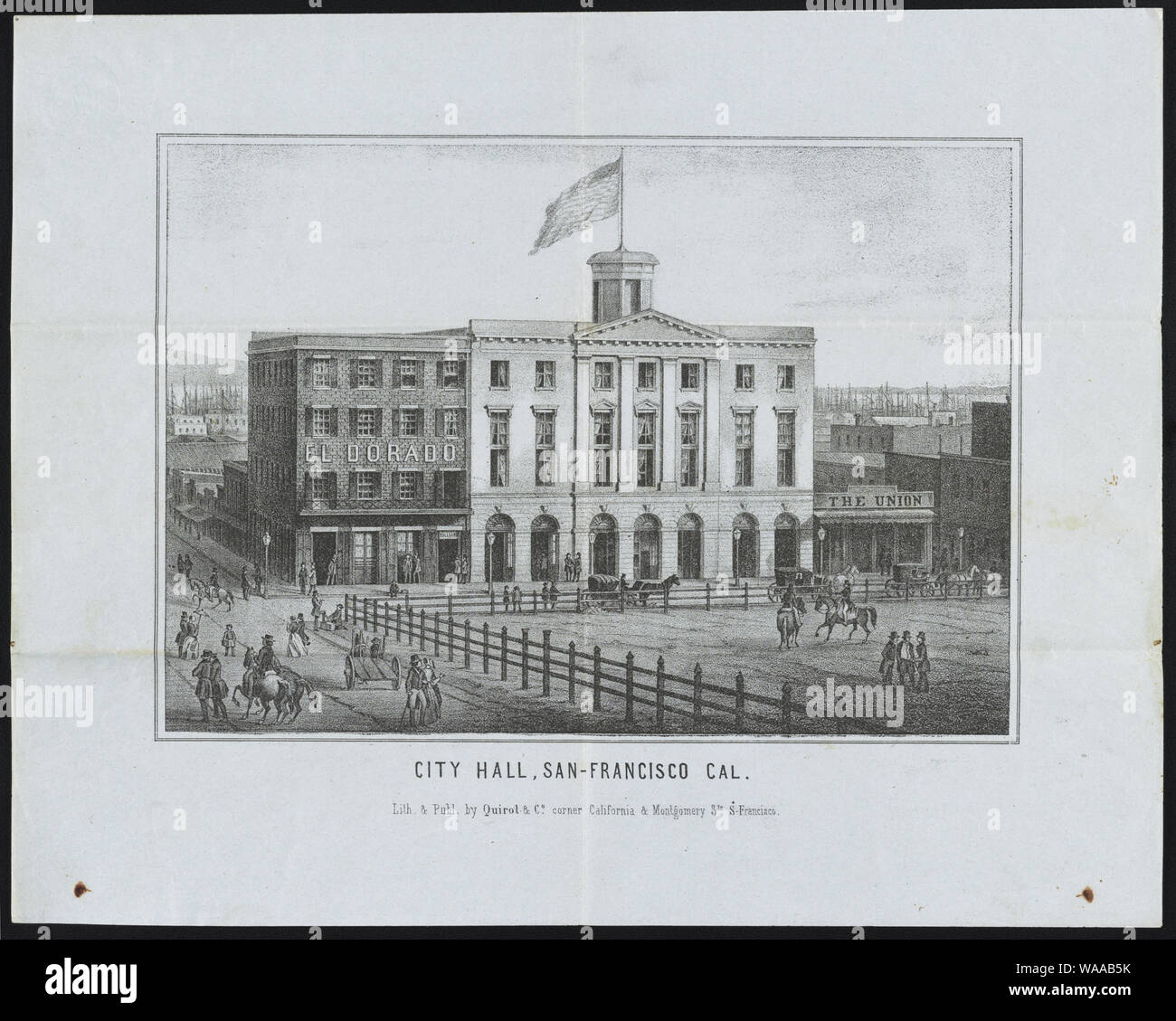 Rathaus, San-Francisco, Cal. /Lith. & Publ. Durch Quirot & Co., Ecke Kalifornien und Montgomery Sts., S. Francisco. Stockfoto