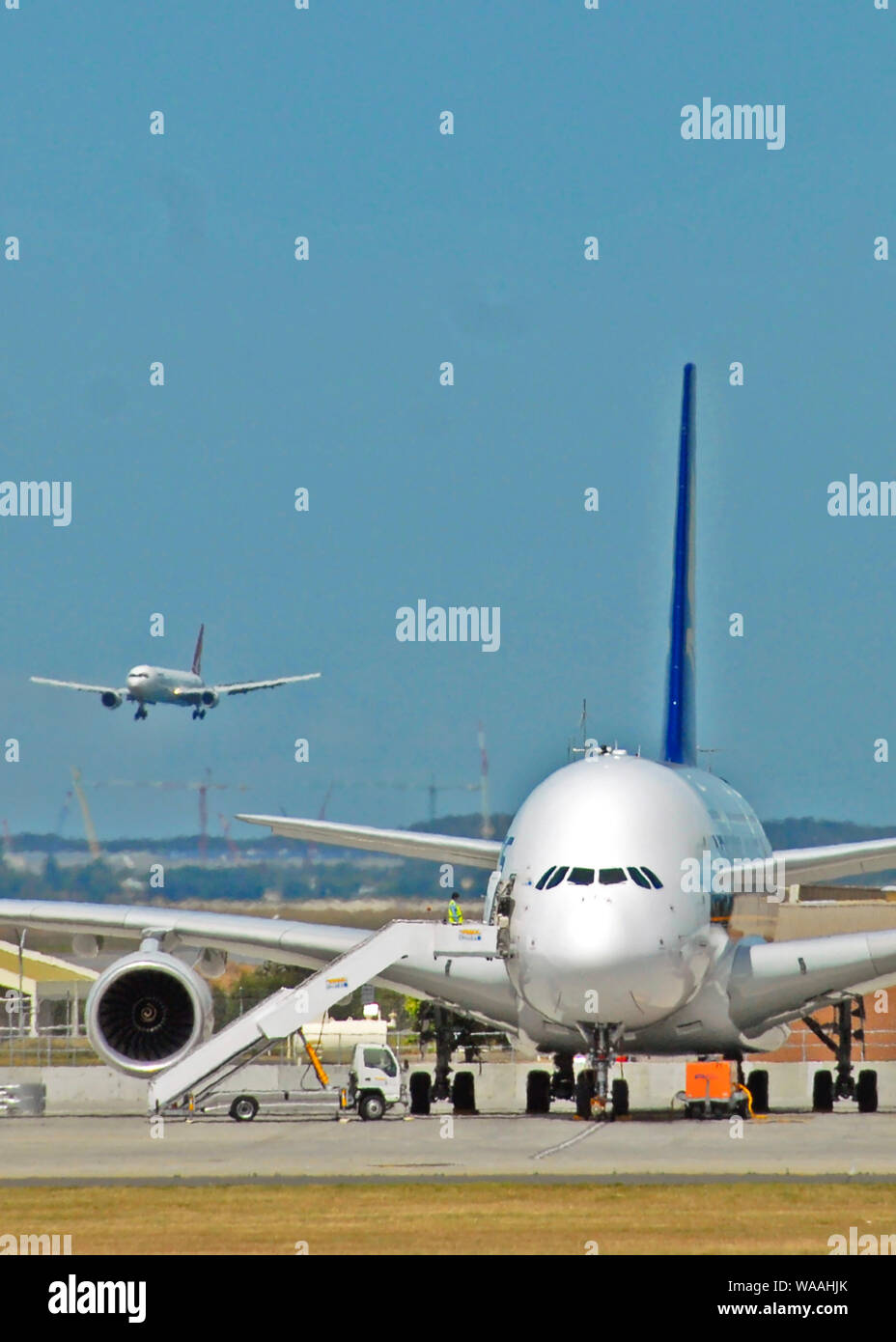 Airbus A380, der internationale Flughafen Changi, Singapur Stockfoto