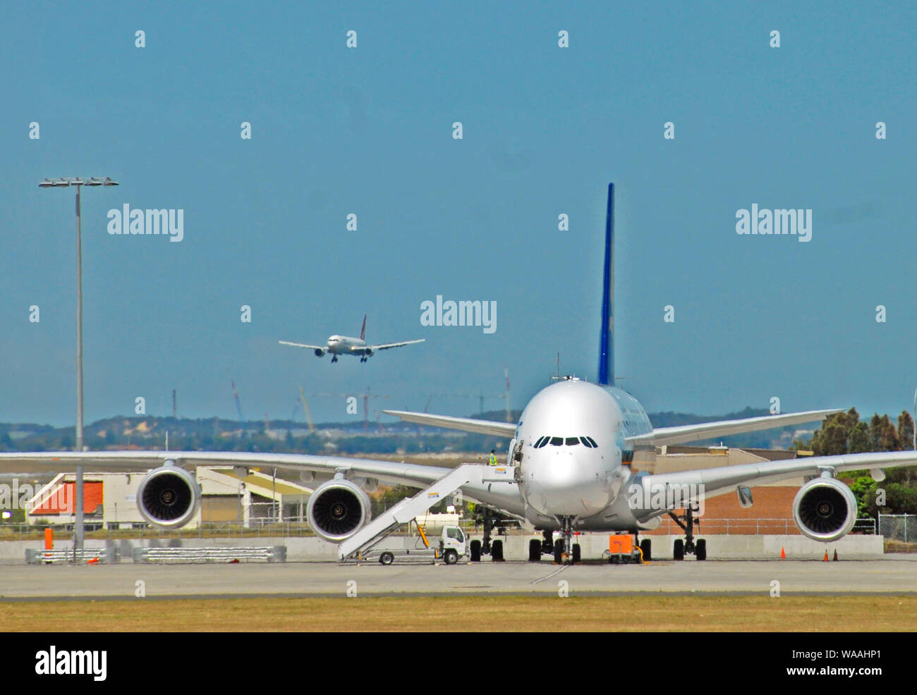 Airbus A380, der internationale Flughafen Changi, Singapur Stockfoto