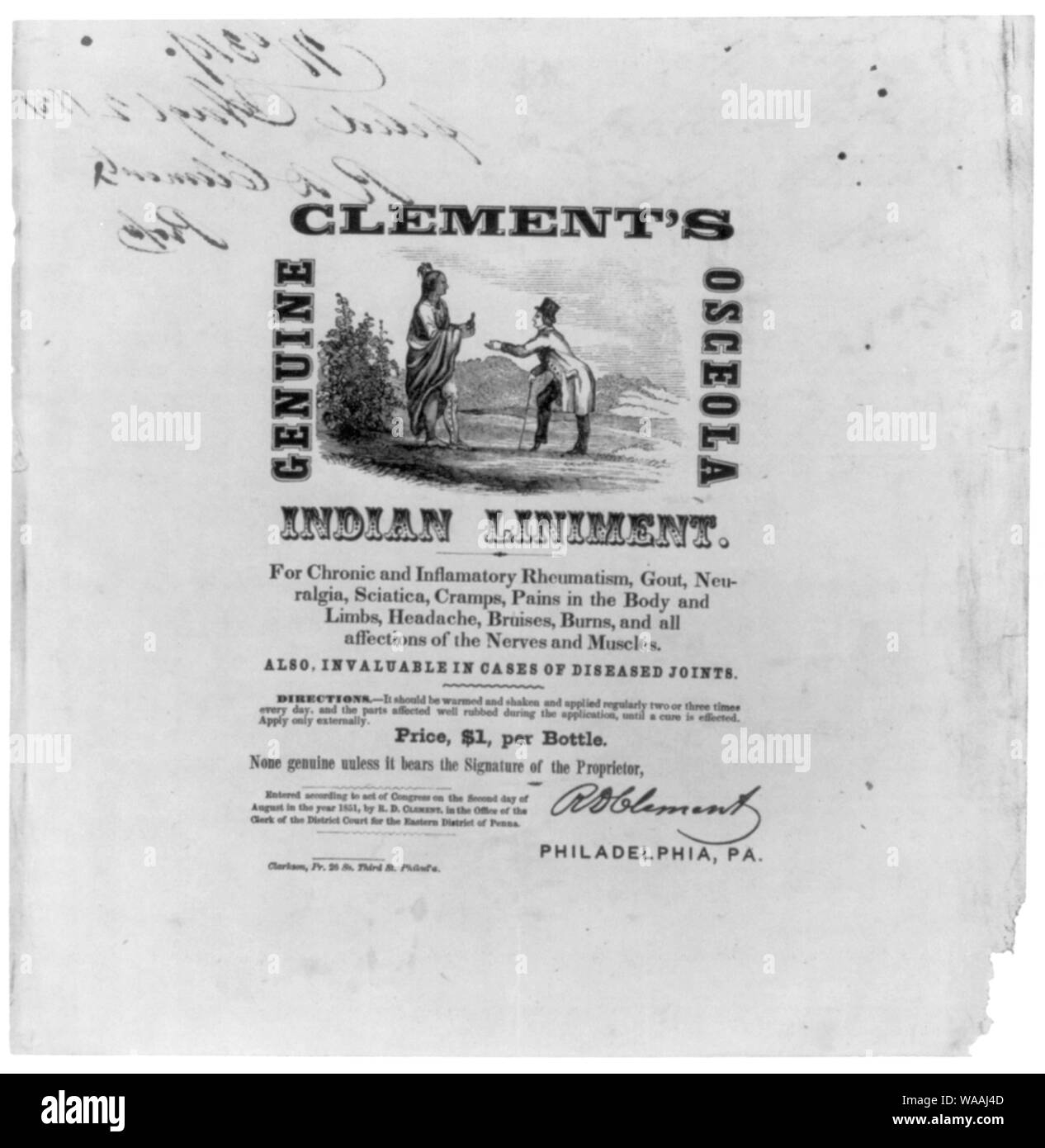 Clement's Echte Osceola indischen Liniment Stockfoto