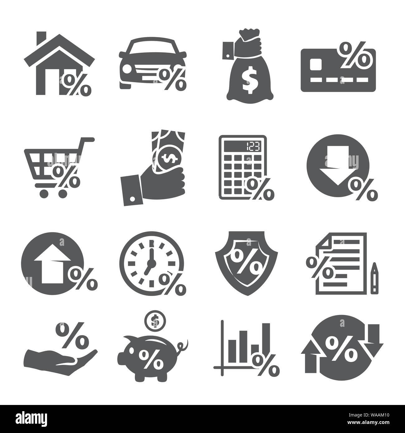 Darlehen und Kredit Symbole auf weißem Hintergrund Stock Vektor