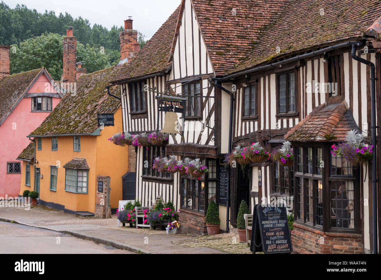 Die malerischen Fachwerkhäuser Dorf Kersey, Suffolk, England, Großbritannien Stockfoto