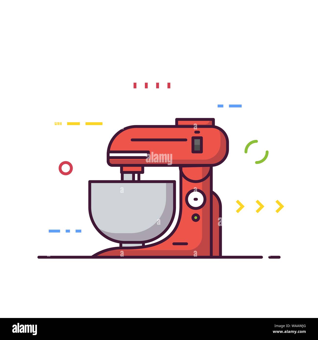Küche Küchenmaschine Maschine Vektor. Küche Mixer Maschine für das Kochen. Rot moderne elektrische Küchengeräte. Restaurant Kitchen Equipment. Linie st Stock Vektor