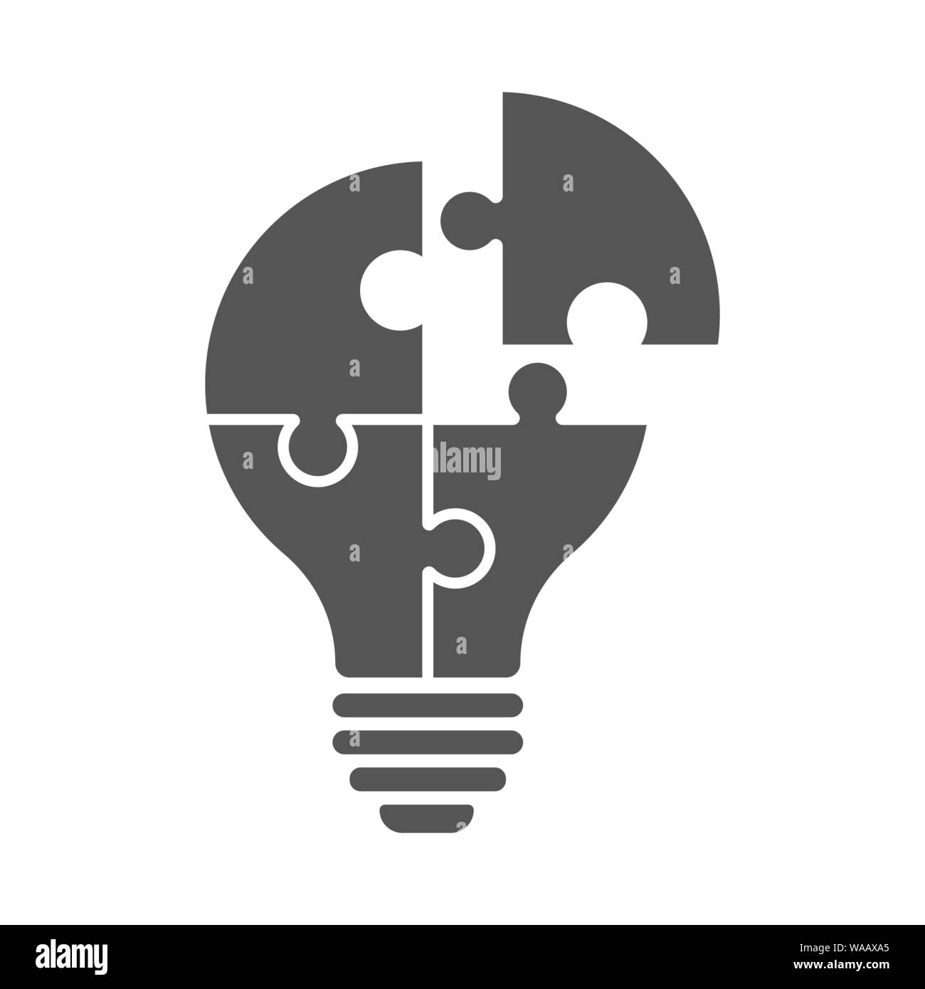 Logo mit Lampe in Puzzle Blick auf weißem Hintergrund. Symbol der Kreativität, kreative Idee, Geist, Denken. EPS 10. Stock Vektor