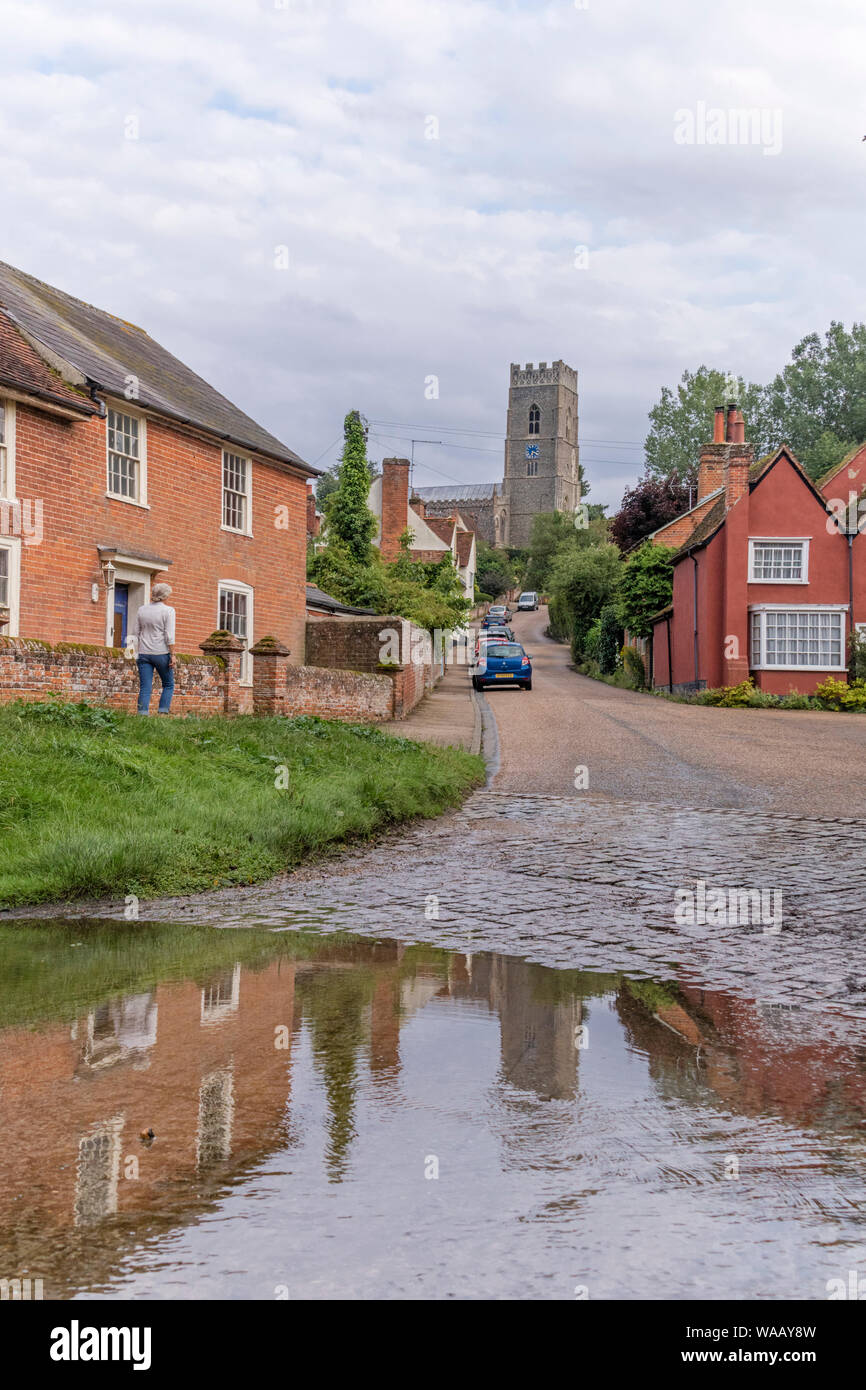 Die malerischen Fachwerkhäuser Dorf Kersey, Suffolk, England, Großbritannien Stockfoto