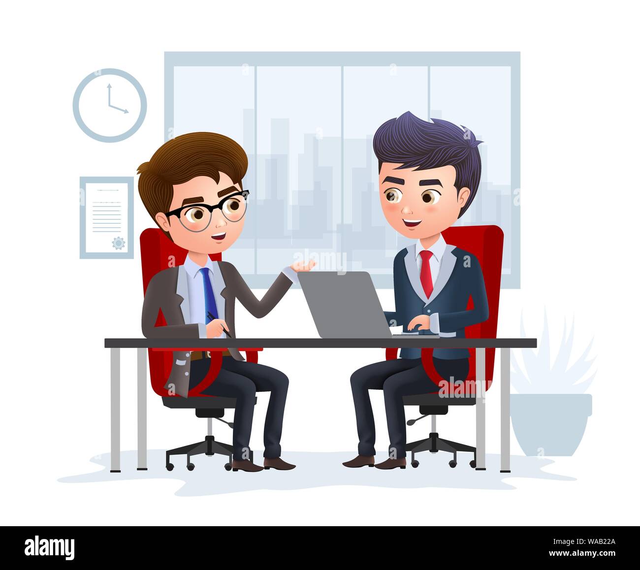 Business Job Interview vektor Konzept. Business Charakter manager Job Interview auf Antragsteller für Büro Beschäftigung Stelle positionieren. Stock Vektor