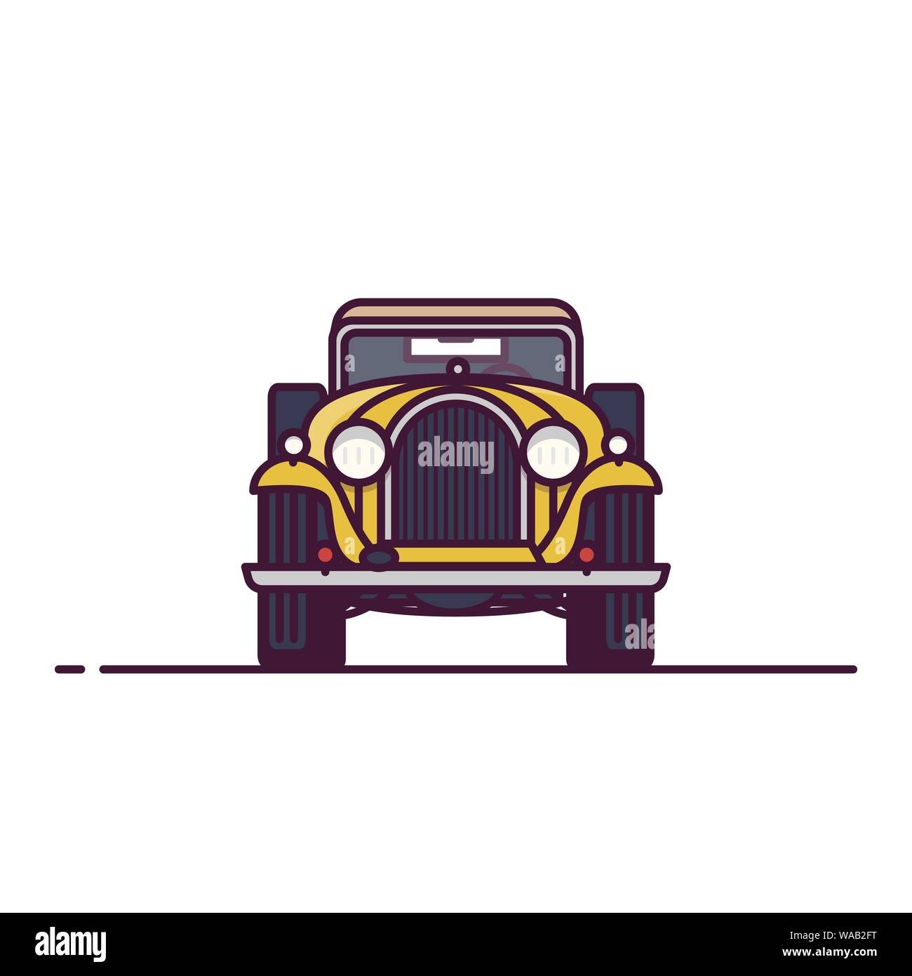 Vorderansicht der Retro Classic Car ab 30 Jahren. Linienstil Vector Illustration. Altes Fahrzeug Banner. Classic Motor Auto von vorne sehen. Antique Automobile li Stock Vektor