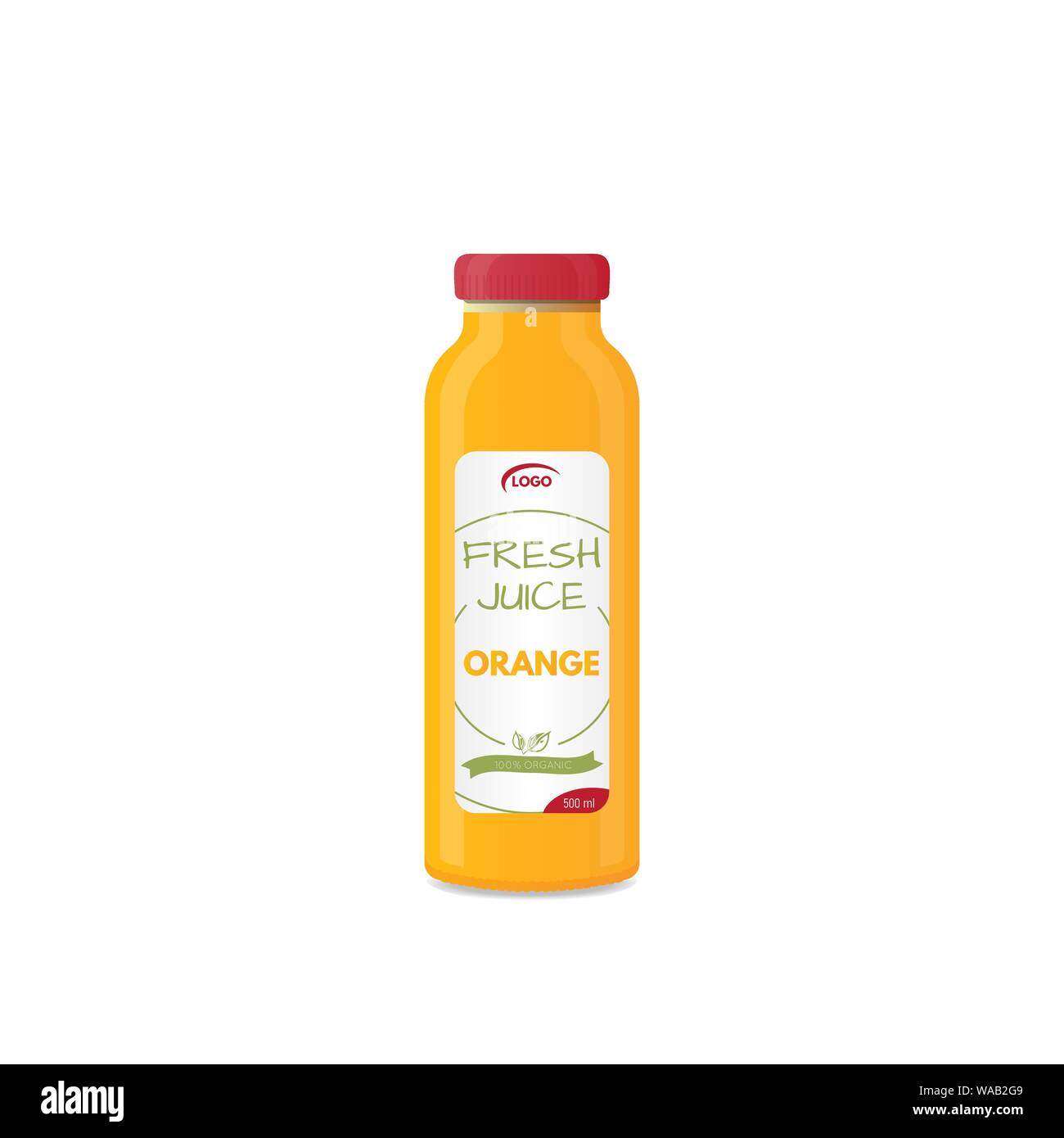 Realistische Flasche Saft mockup. Produkt Vorlage. Label und Glas Flasche. Abbildung: Glas der natürlichen frischen Orangensaft und orange Frucht. Heilen Stock Vektor
