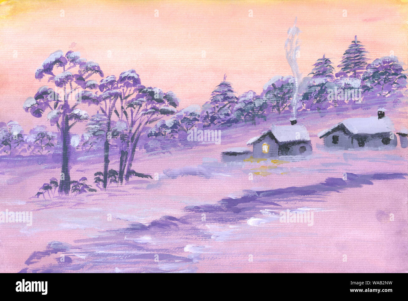 Weihnachten Nacht Landschaft Aquarell Hand Malen Abbildung Urlaub Hintergrund Fur Die Grusskarte Einladung Winter Nacht Landschaft Mit Haus Und Stockfotografie Alamy