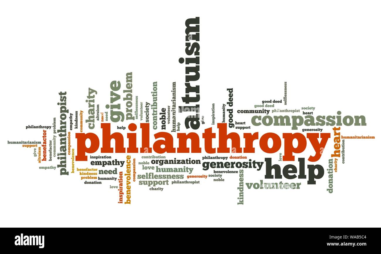 Philanthropie Themen und Konzepte Wort cloud Abbildung. Wort collage Konzept. Stockfoto