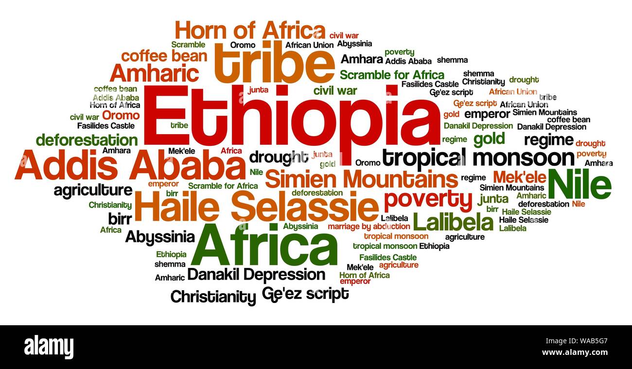 Äthiopien - afrikanische Land Wort cloud Abbildung. Wort Collage. Stockfoto