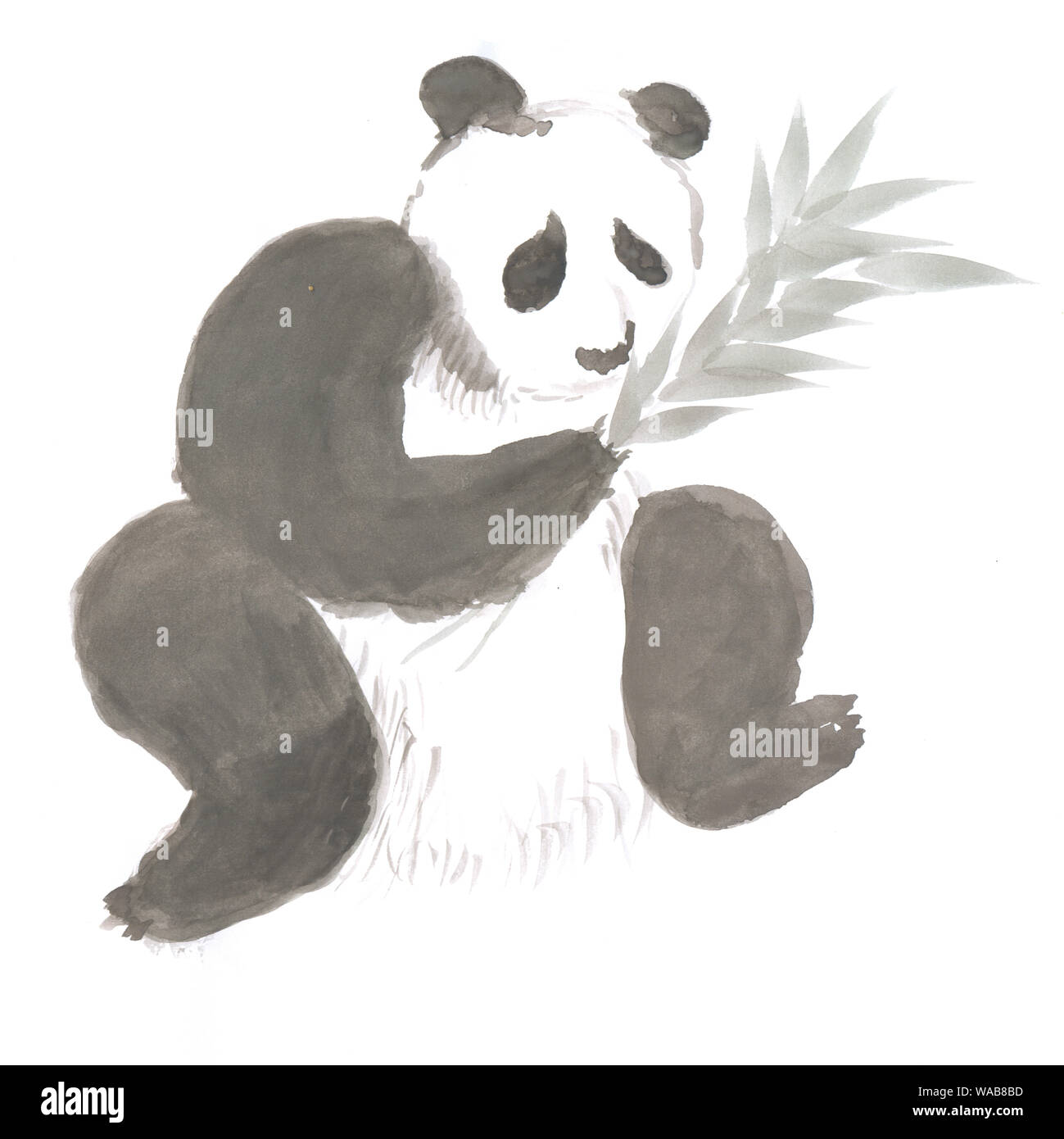 Panda Bambus Gemälde im asiatischen Stil essen. Pandas sind sehr vernarrt in Bambus. Japanische und Chinesische Malerei. Hand gezeichnet Abbildung der großen chinesischen Panda Stockfoto