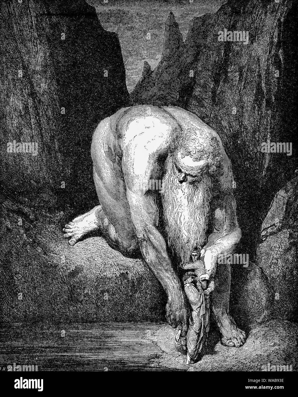 Gustave Doré, den Riesen Antaeus senken Dante und Vergil, Göttliche Komödie Gravur, 1880 Stockfoto