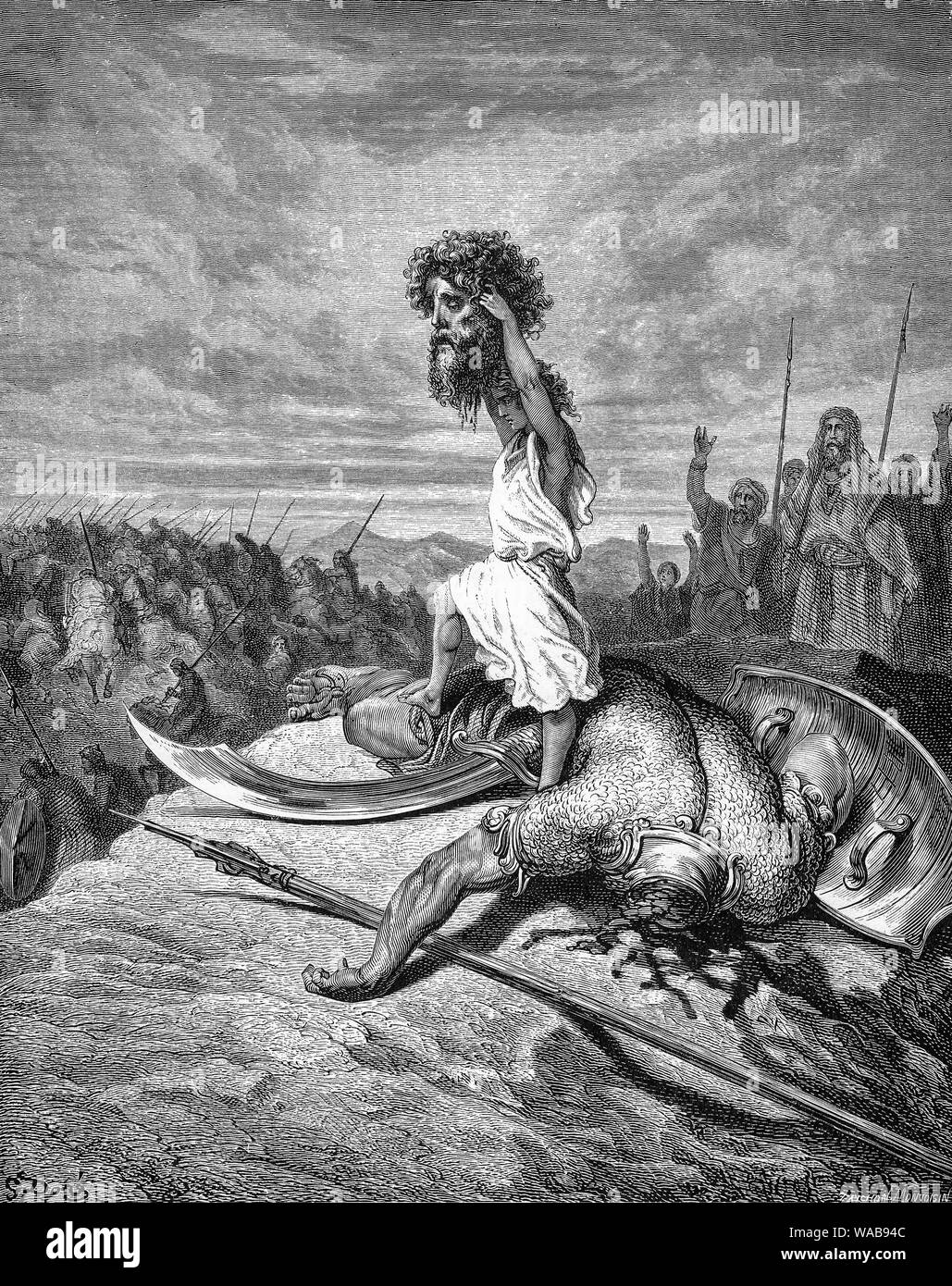 Gustave Doré, David und Goliath, David tötet Goliath, Gravieren, 1866 Stockfoto