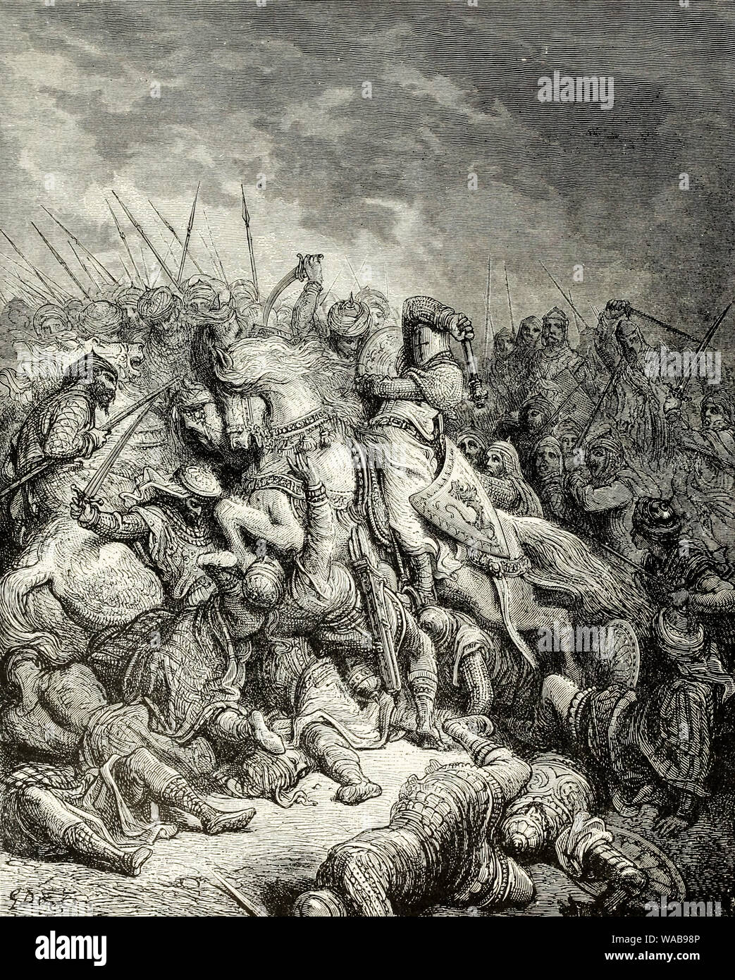 Die Kreuzzüge, Richard und Saladin in der Schlacht von Arsuf, 1191, Kupferstich von Gustav Doré, vor 1883 Stockfoto