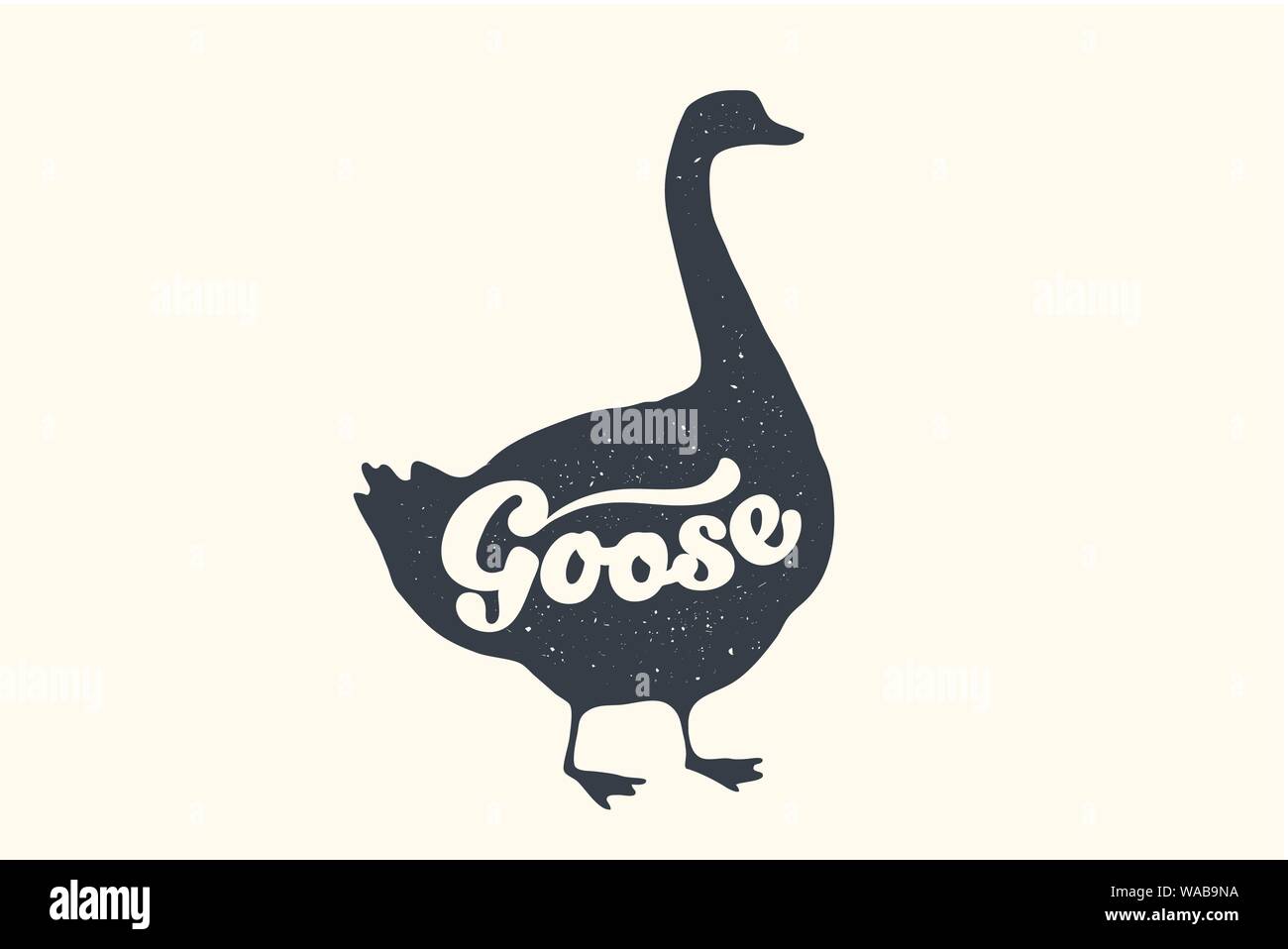 Bauernhof Tiere eingestellt. Isolierte Gans Gans Silhouette und Text Stock Vektor