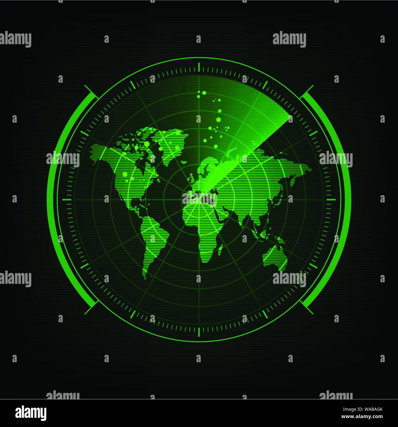 Bildschirm Radar mit futuristischen Benutzeroberfläche und digitale Landkarte Vector Illustration. Stock Vektor