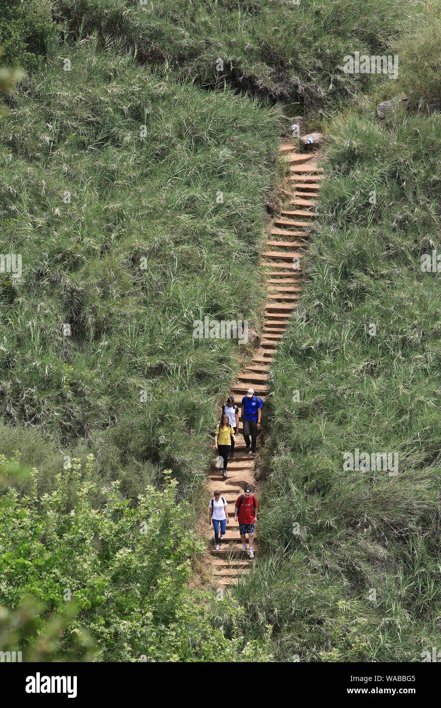 Pilgerreise im Heiligen Land. Spaziergang in den Golanhöhen. Baniyas. Golan. Israel. Stockfoto