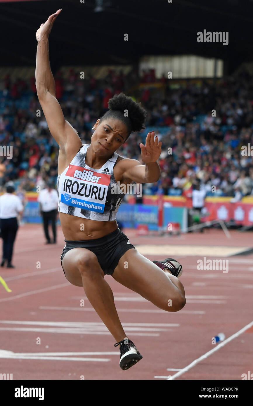 Birmingham. UK.. 18. August 2019. Abigail Irozuru (GBR) in Aktion im Weitsprung der Frauen an der Muller Grand Prix. IAAF Diamond League Athletik. Alexander Stadium. Birmingham Stockfoto