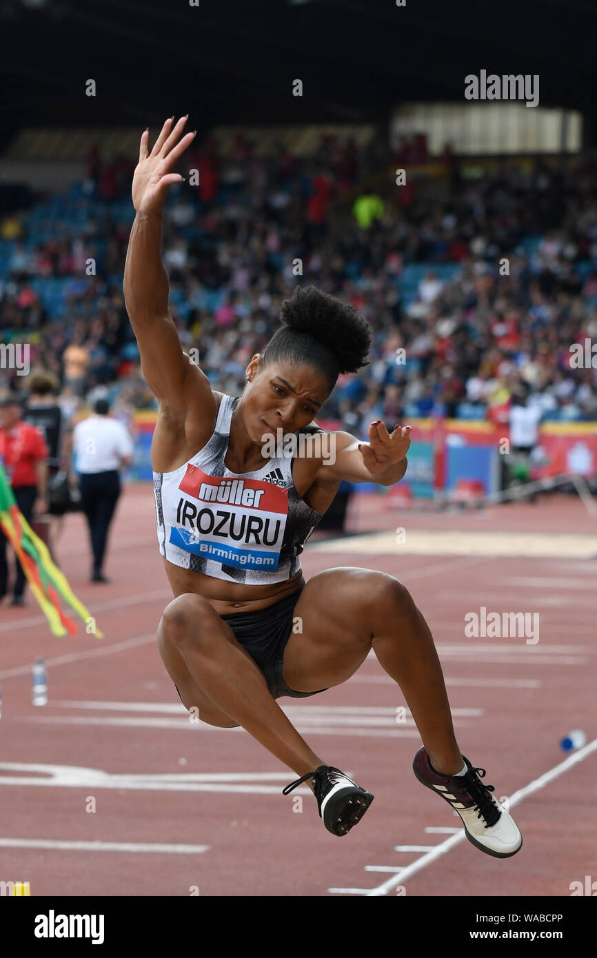 Birmingham. UK.. 18. August 2019. Abigail Irozuru (GBR) in Aktion im Weitsprung der Frauen an der Muller Grand Prix. IAAF Diamond League Athletik. Alexander Stadium. Birmingham Stockfoto