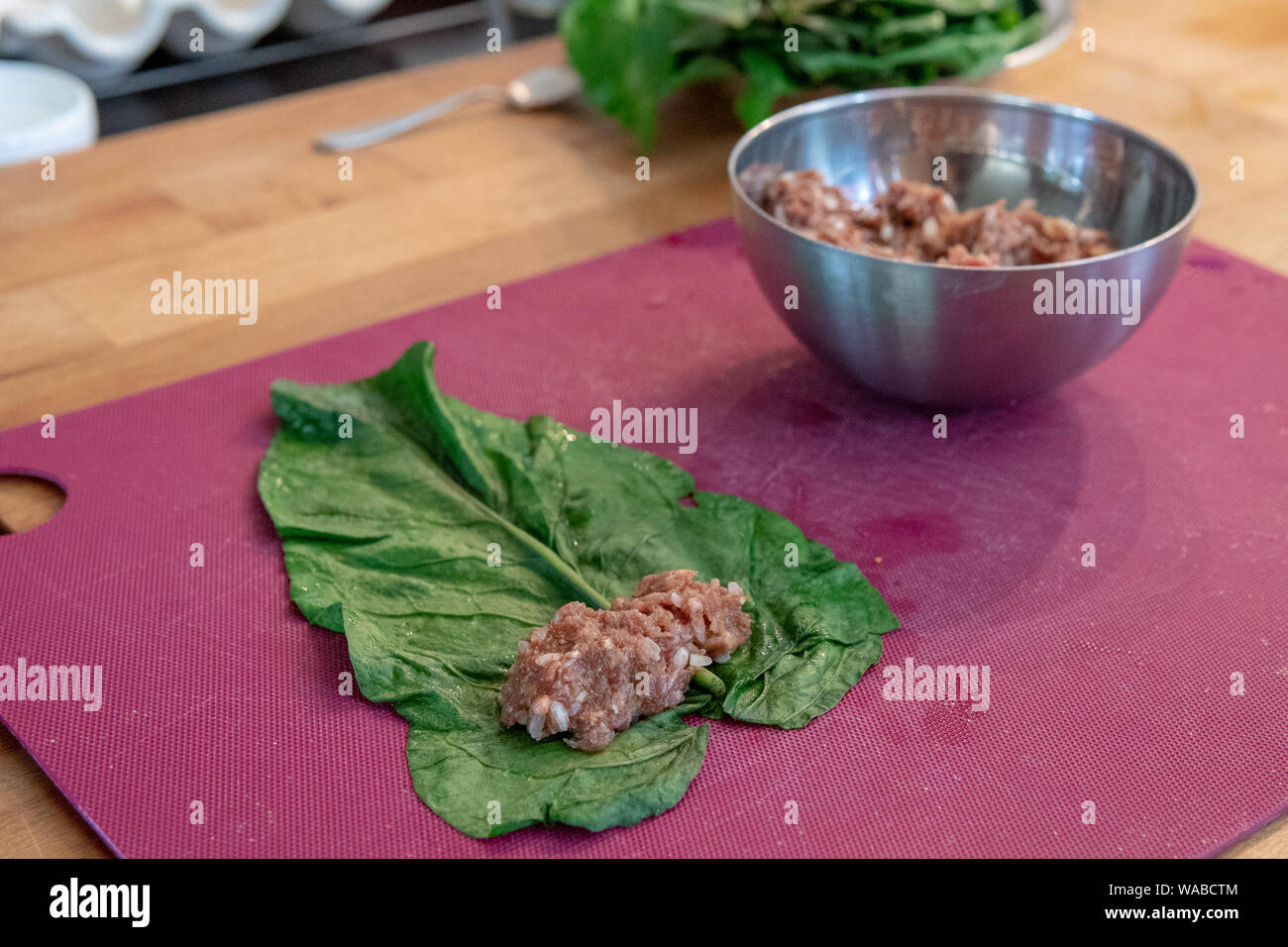 Füllung Weinblätter mit gehacktem Lammfleisch in der Türkei Stockfoto