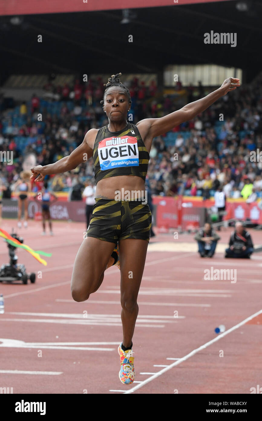 Birmingham. UK.. 18. August 2019. Lorraine Ugen (GBR) in Aktion im Weitsprung der Frauen an der Muller Grand Prix. IAAF Diamond League Athletik. Alexander Stadium. Birmingham Stockfoto