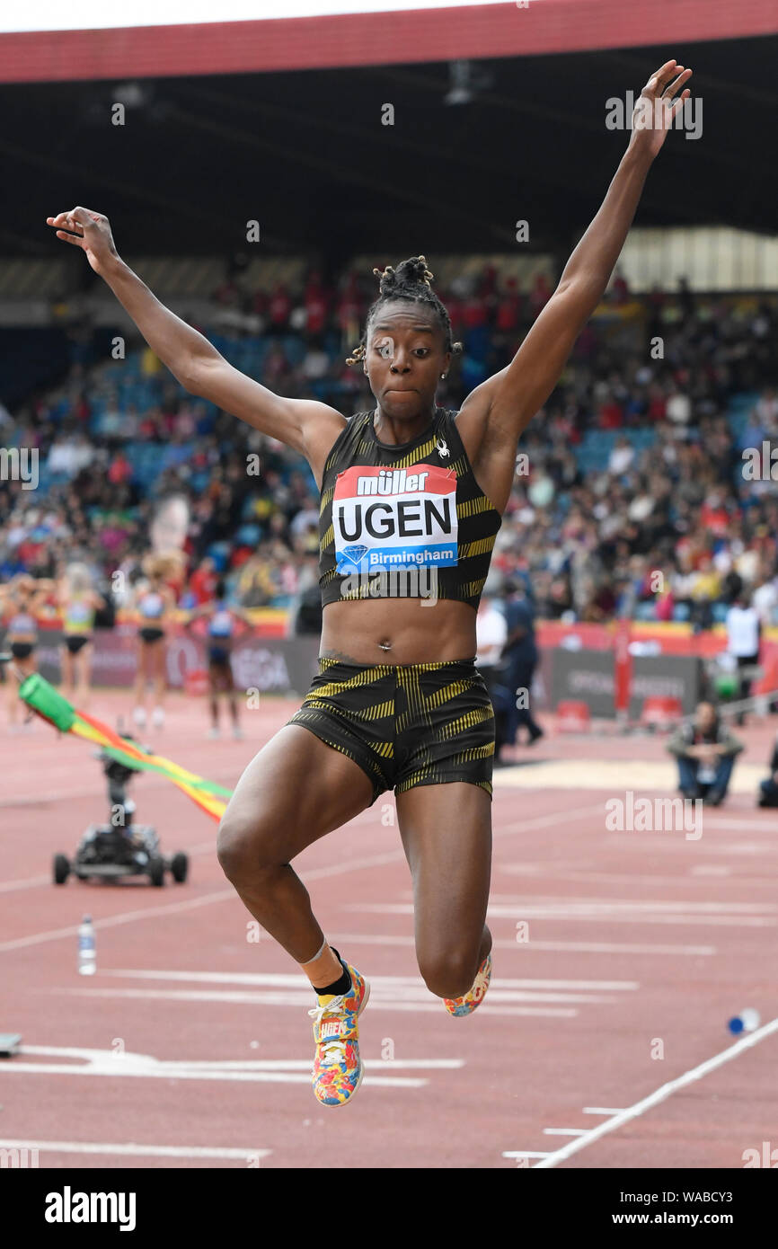 Birmingham. UK.. 18. August 2019. Lorraine Ugen (GBR) in Aktion im Weitsprung der Frauen an der Muller Grand Prix. IAAF Diamond League Athletik. Alexander Stadium. Birmingham Stockfoto
