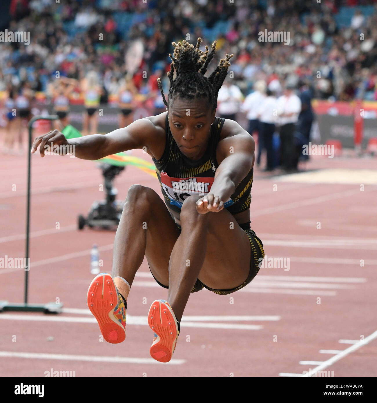Birmingham. UK.. 18. August 2019. Lorraine Ugen (GBR) in Aktion im Weitsprung der Frauen an der Muller Grand Prix. IAAF Diamond League Athletik. Alexander Stadium. Birmingham Stockfoto
