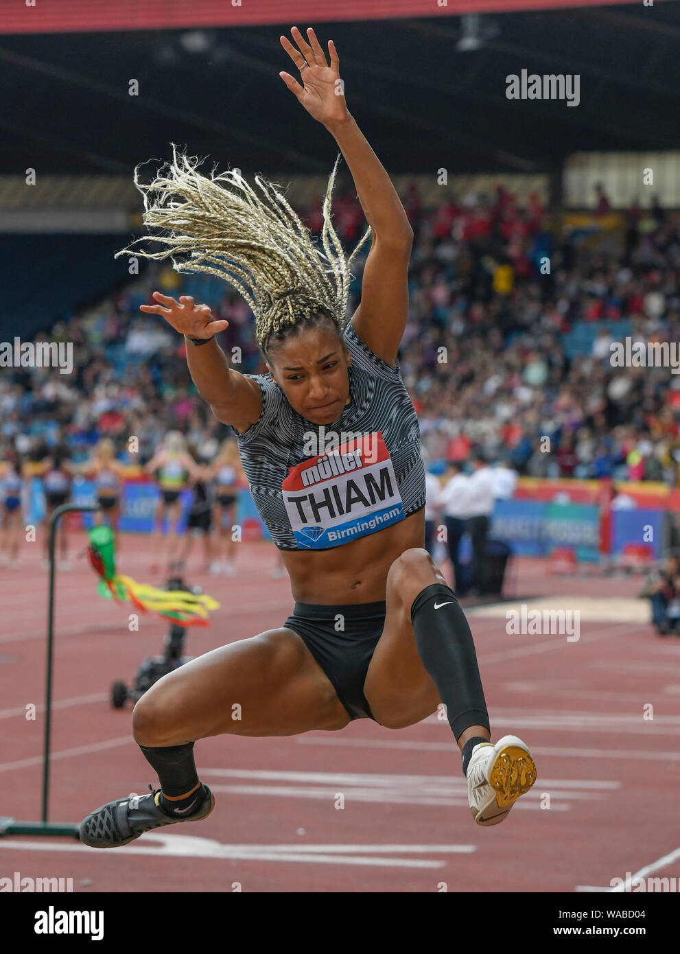 Birmingham. UK.. 18. August 2019. Nafissatou Thiam (BEL) in Aktion im Weitsprung der Frauen an der Muller Grand Prix. IAAF Diamond League Athletik. Alexander Stadium. Birmingham Stockfoto