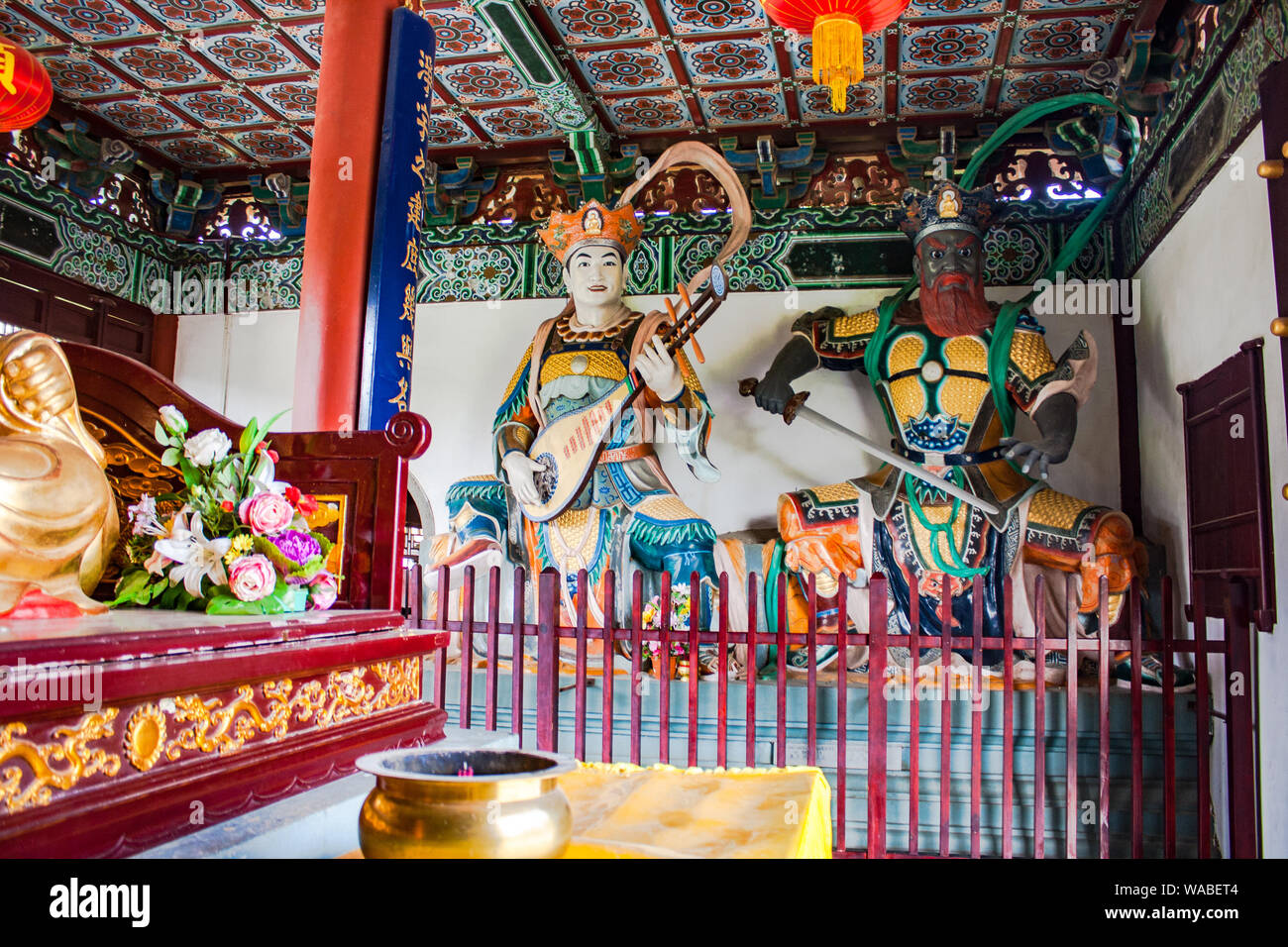 Innenraum der Chinesischen Kloster, Lumbini, Nepal Stockfoto