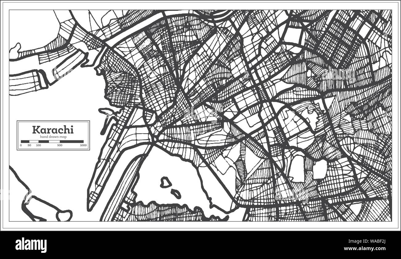 Karachi Pakistan Stadtplan in Schwarz und Weiß. Vector Illustration. Übersichtskarte. Stock Vektor