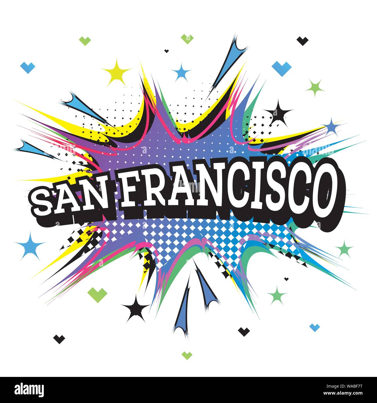 San Francisco Kalifornien Comic Text im Pop Art Stil. Vector Illustration. Stock Vektor