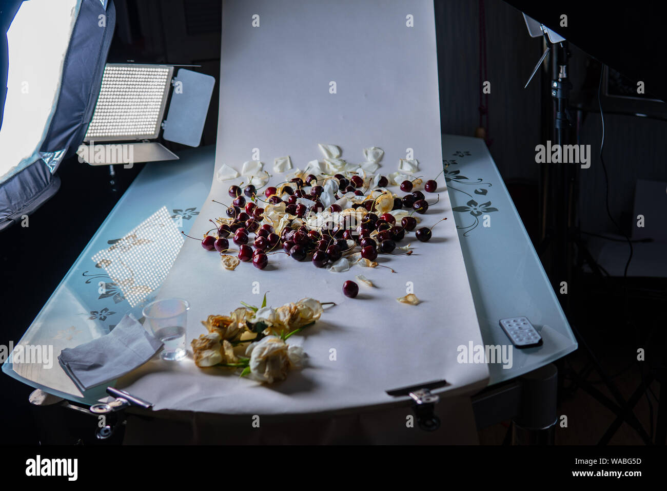 Innenraum der professionellen Photo Studio während der Dreharbeiten Essen Stockfoto